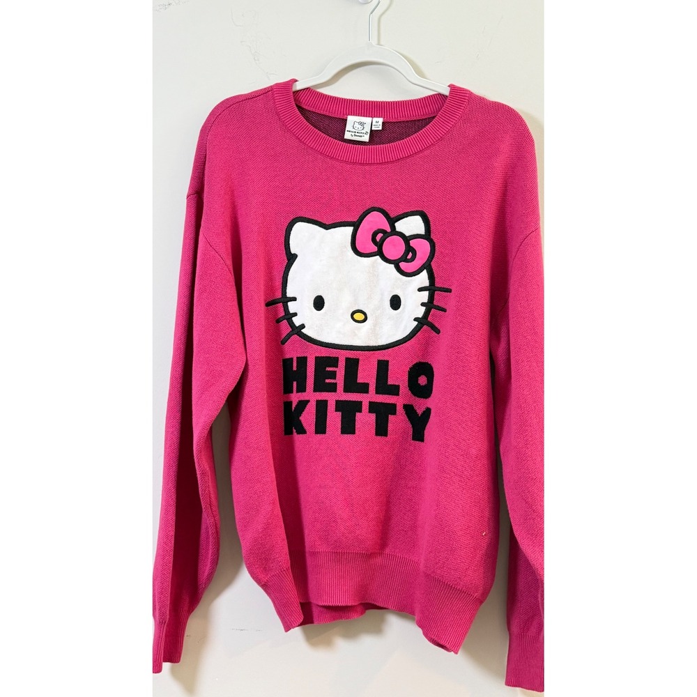 Hello Kitty Sanrio Sweater Pink Graphic Knit Pullover Womens Medium